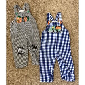 Lil Cactus Holloween Cotton Smocked Pattered Jon Jon Romper Lot of 2 Size 2T